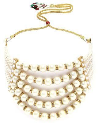 Karatcart Pearl Multilayer Beaded Kundan Choker Necklace Set for Women