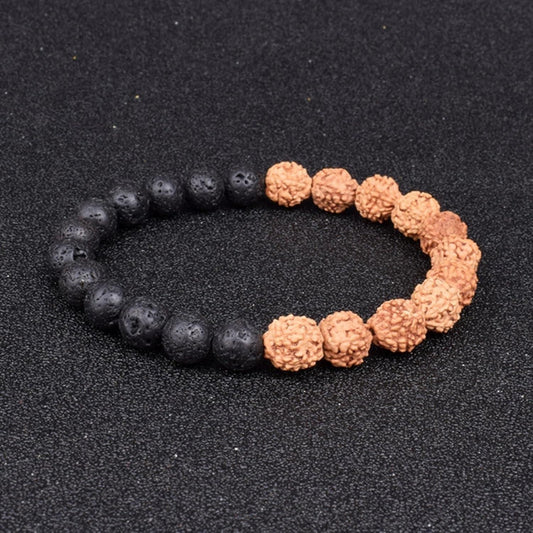 Authentic 5 Mukhi Rudraksha With Black Agate Beaded Bracelet�